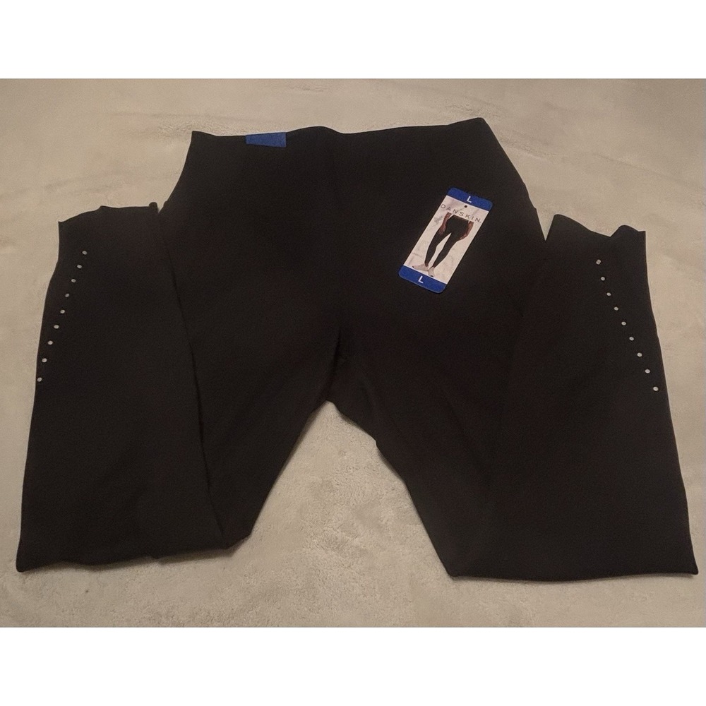 NWT Danskin High Rise Brushed Leggings Black Salt Size L Side Pockets Tulip Hem
